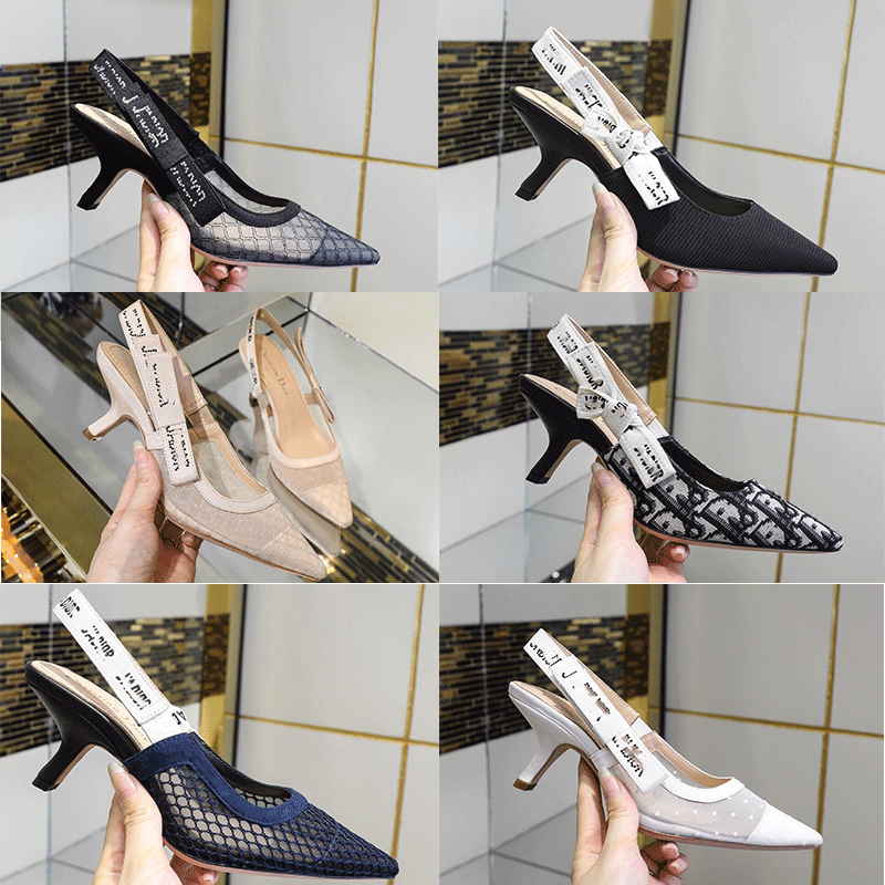 

Letter Bow High Heel Shoes Women Runway Pointed Toe Low Heels Shoe Woman Gladiaor Sandals Lady Brand Design Mesh Flat Sneakers, Black