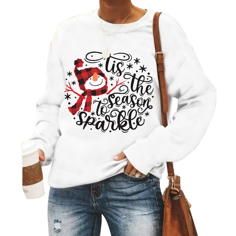

Women' Hoodies & Sweatshirts Women Cartoon Graphic Tshirt Year Christmas Print 90s Round Neck Tops Letter Ladies T-Shirt Party Female Xmas, Black