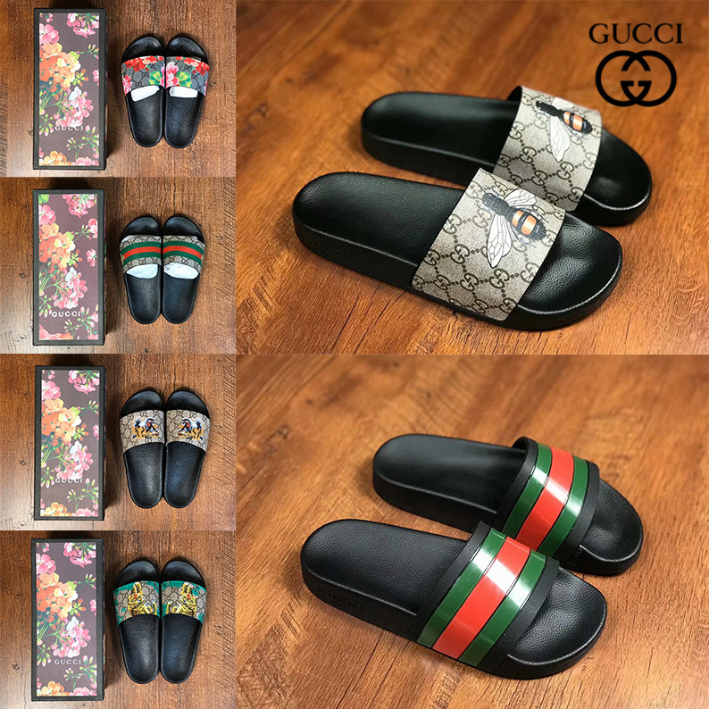 

GUCCI Mens Designers Slides Womens Slippers Fashion Luxurys Designers Floral Slipper Leather Rubber Flats Sandals Summer Beach Shoes Loafers, Black