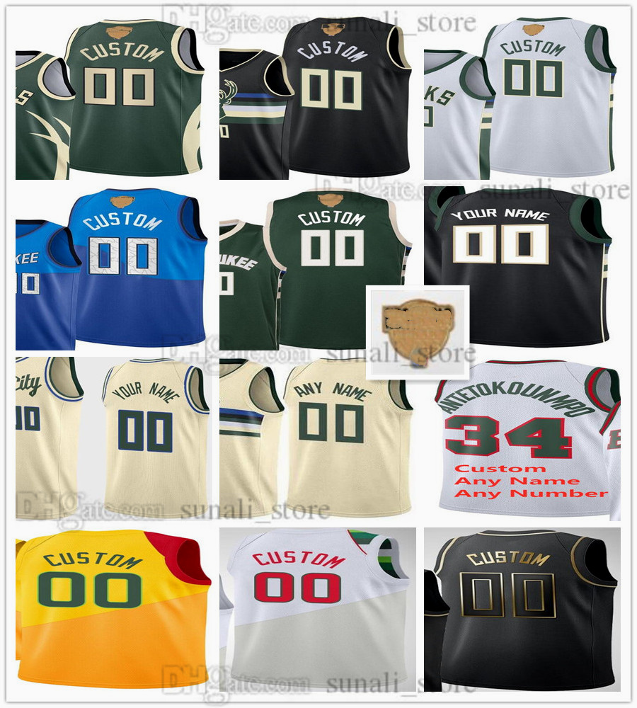 

Printed 2021 Finals Basketball Jerseys Khris Middleton Jrue Holiday Giannis 34 Antetokounmpo Bobby Portis Brook Lopez Donte DiVincenzo Bryn Forbes Justin Jackson, Men blue