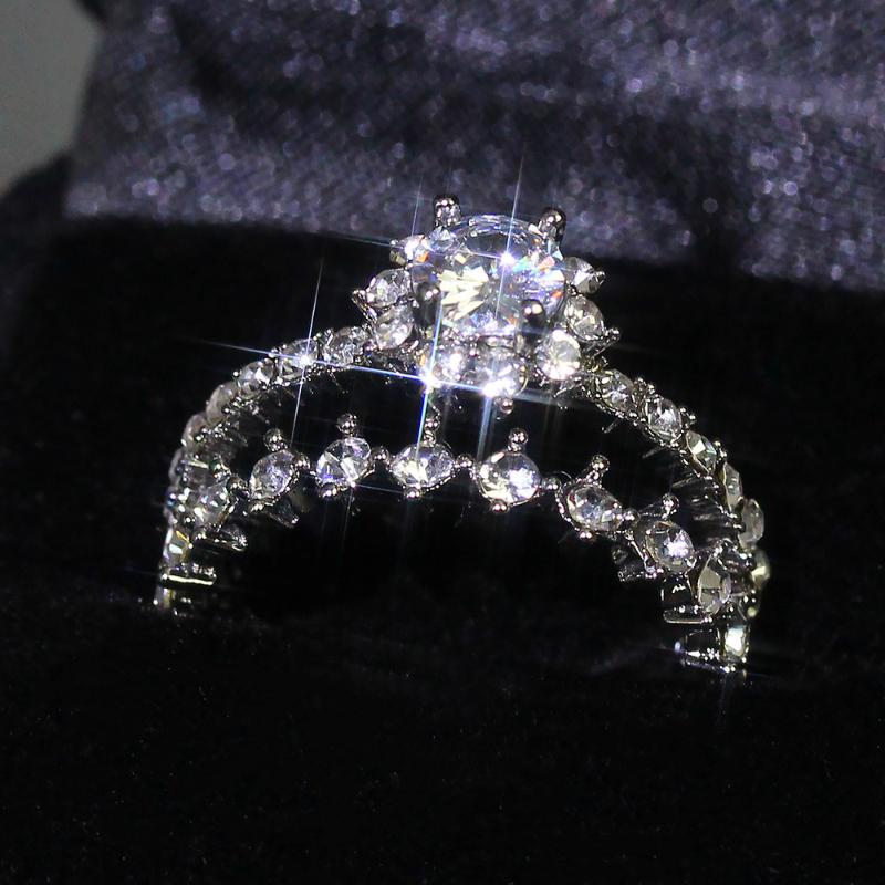 

Wedding Rings Ring Set For Women Fashion Korean Zircon Silver Color Finger Accessories 2 PCS Jewelry Gifts Girlfriend KAR104, Slivery;golden