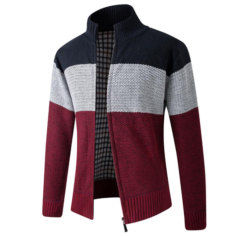 

Men's Jackets Autumn And Winter Coat Tops Fashion Color Matching Plus Velvet Padded Sweaters Cardigan Zipper Jacket For Men, Black;brown