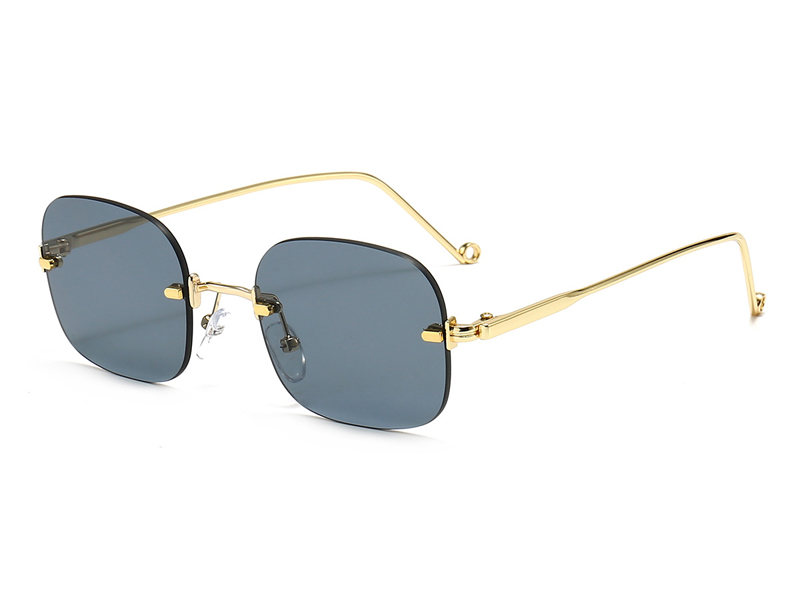 

Fashion Sunglasses Frameless Rectangular Men Women Sun glasses Personality Metal Gold Temples Suitable for Beach Drive Travel Occasions. with box.
