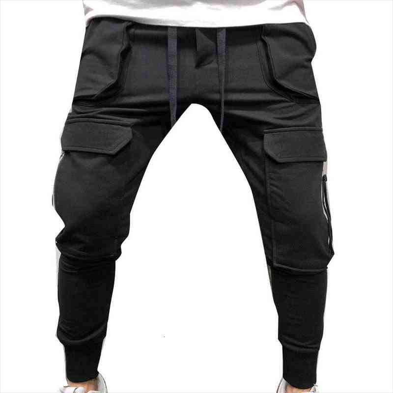 

joggers sweatpants track slim women pants trousers sporty solid color drawstring multi-pockets cargo ankle tie, Black