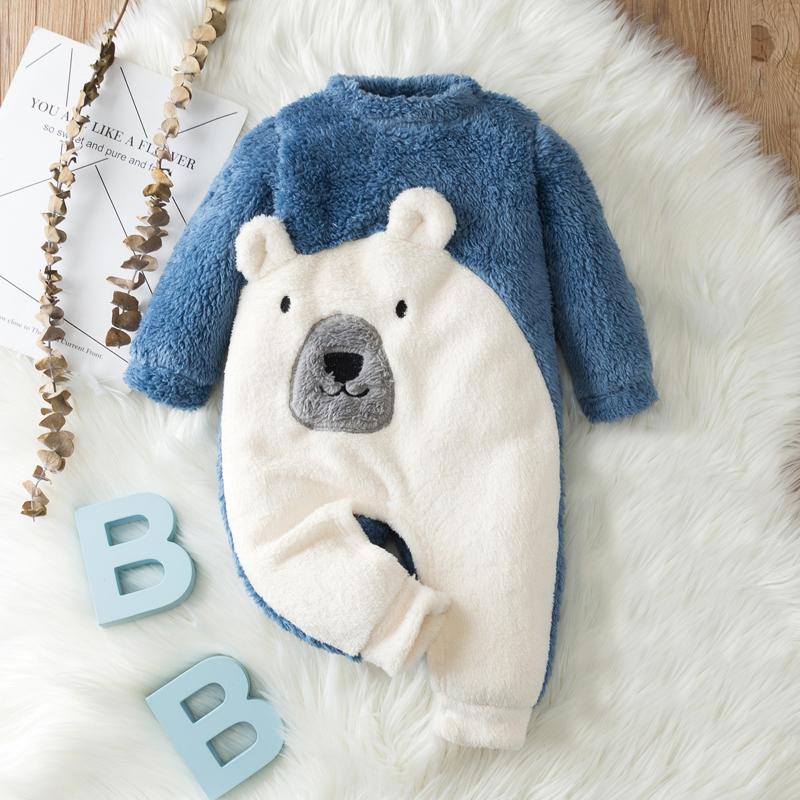 

0-12Months Baby Boy Winter Clothes Born Boys Girls Cute Warm Fleece Jumpsuit Romper Outwear Bear Print M4 Jumpsuits, Blue