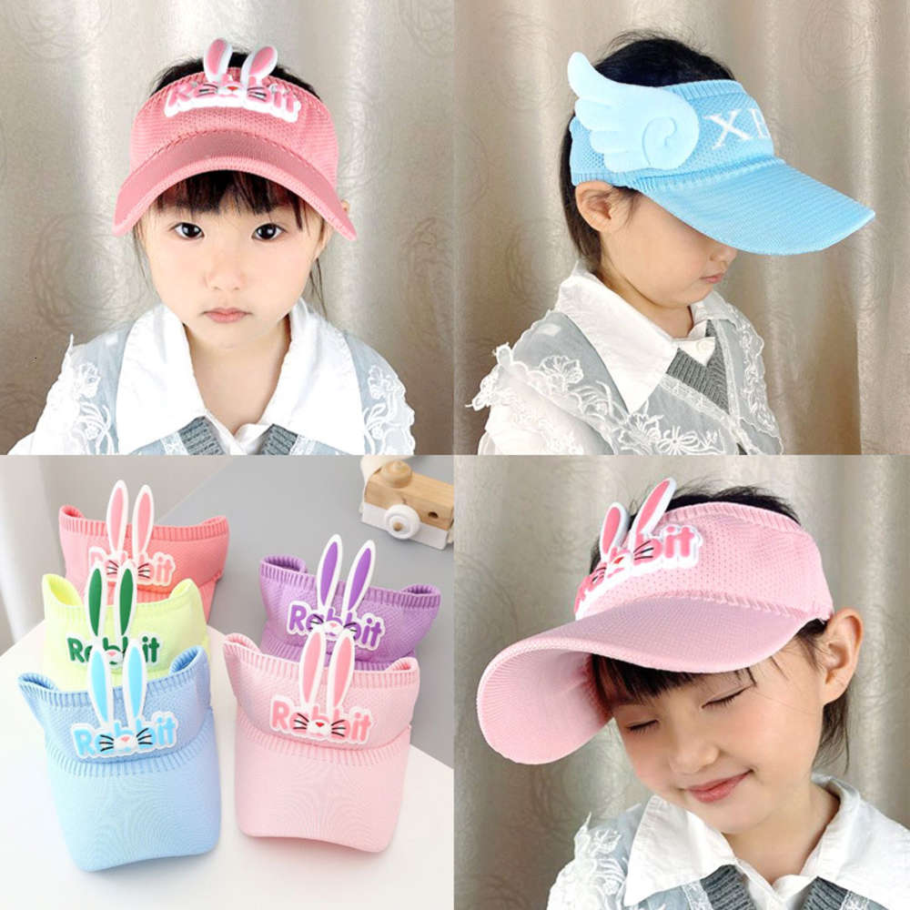 

Summer children's knitted hat cartoon rabbit no top sun Big Brim sports sunscreen empty, Yellow
