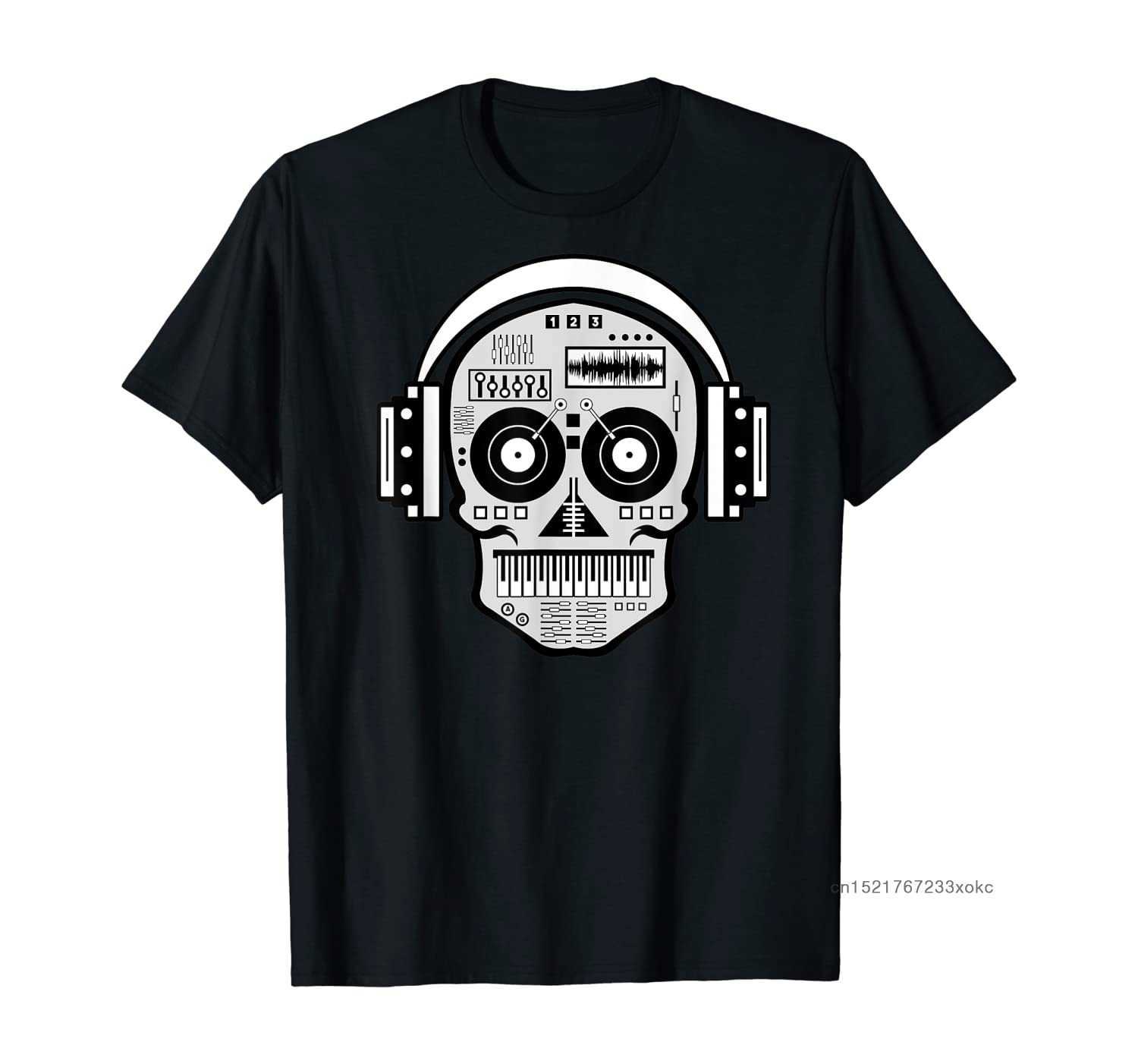 

DJ Tees Hipster Tops Men T-shirts Print Skull Disc Headphones Hip Hop Music TV Tshirt Summer Guys Funky Clothing 210629, Black