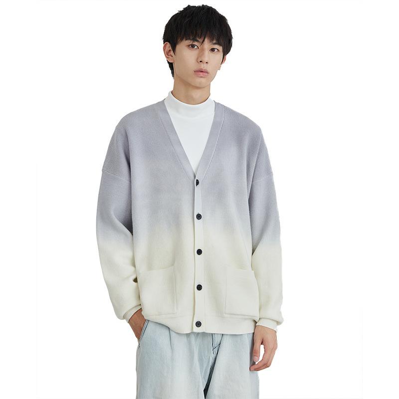 

Style Versatile Tie-dye Sweater Long Sleeve Man V Neck Casual Cardigan Men's Sweaters, Blue