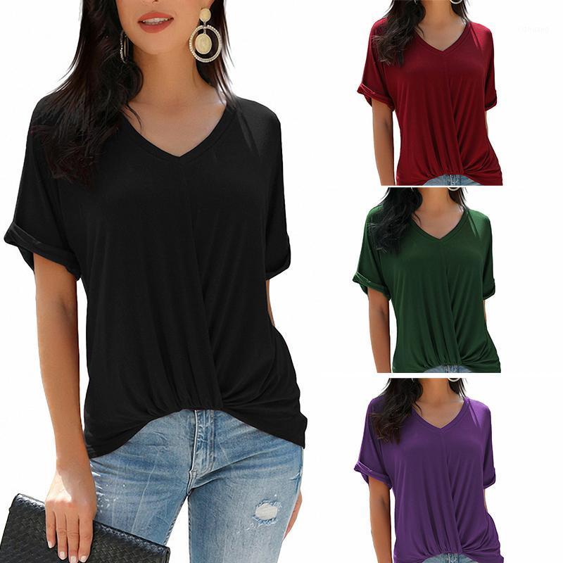 

Women's T-Shirt V-Neck Off Shoulder Tops Twist Knot Casual Short Sleeve, Black