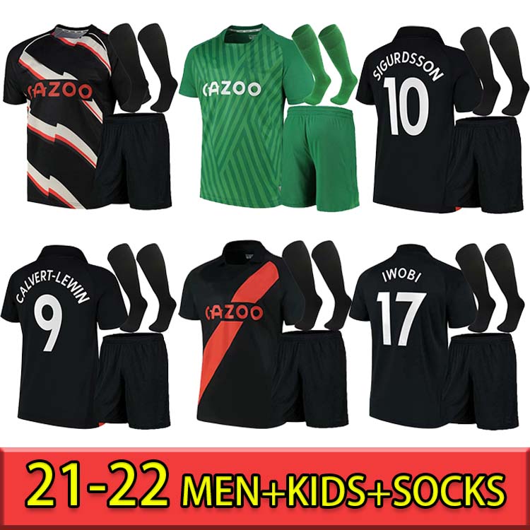 

Everton FC Soccer Jerseys CALVERT-LEWIN 21 22 RICHARLISON SIGURDSSON ALLAN Football Shirt PICKFORD Black Green Y.MINA Home Away Mens 3Rd Jersey kids kit+Socks, 208