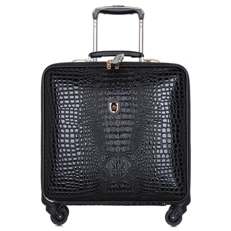 

High Quality Retro Luggage 16 Inch Men Commercial PU Crocodile Pattern 4 Wheels Trolley Travel Suitcase Bag Woman Computer Bags Aviation box