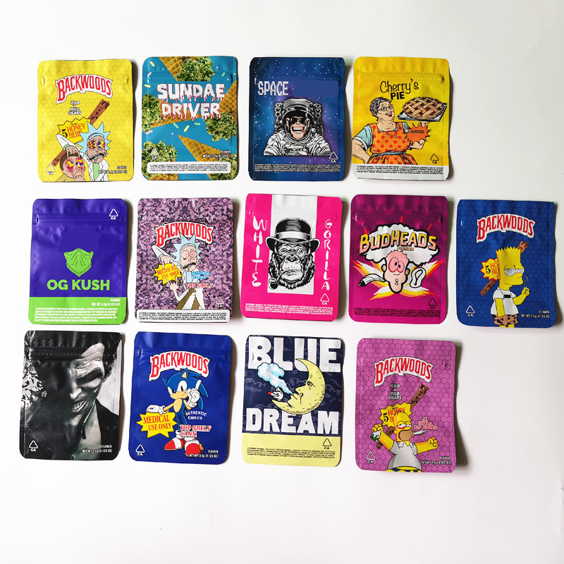 

Empty Insulated Backwoods Cookies Mylar Bag Pouch Sealable Reusable Plastic Smell Proof Berry Edibles Packaging Bags