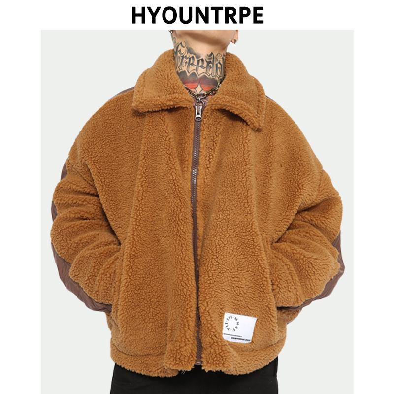 

Men's Jackets Mens Fleece Patchwork Coats Fashion Hairy Zipper Turn Down Collar Bomber Outerwears Casual Warm Thick Streetwear Parkas, Black