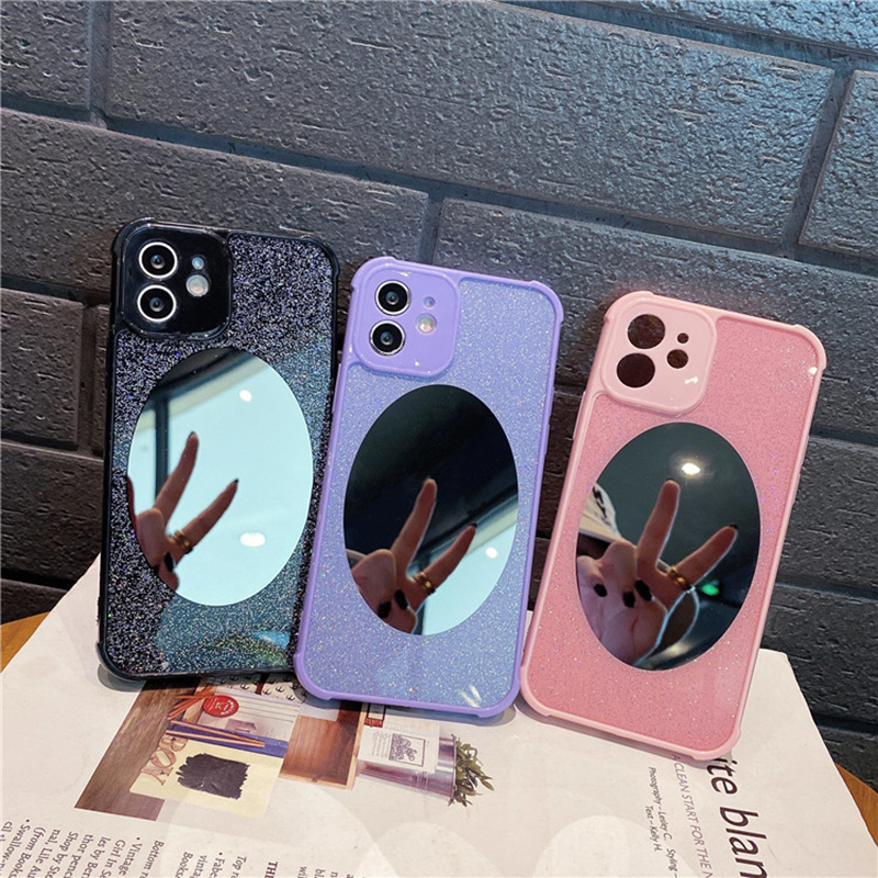 

Glitter Mirror Phone Cases For IPhone 11 12 Pro XS Max XR 7 8 Plus Se2020 Luxury Fashion Designer With Lens Protect Bumper Ladies Vanity Mirrors Protective Cover, Mix colors