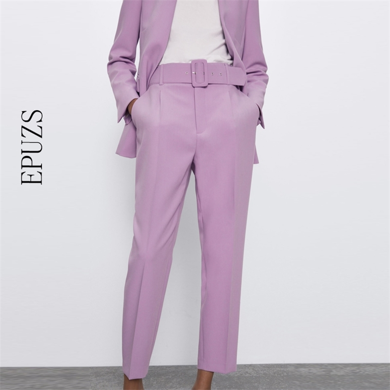 

elegant office Orange purple pants women sashes high waist pencil streetwear cargo casual ladies trousers 210521, Mpp