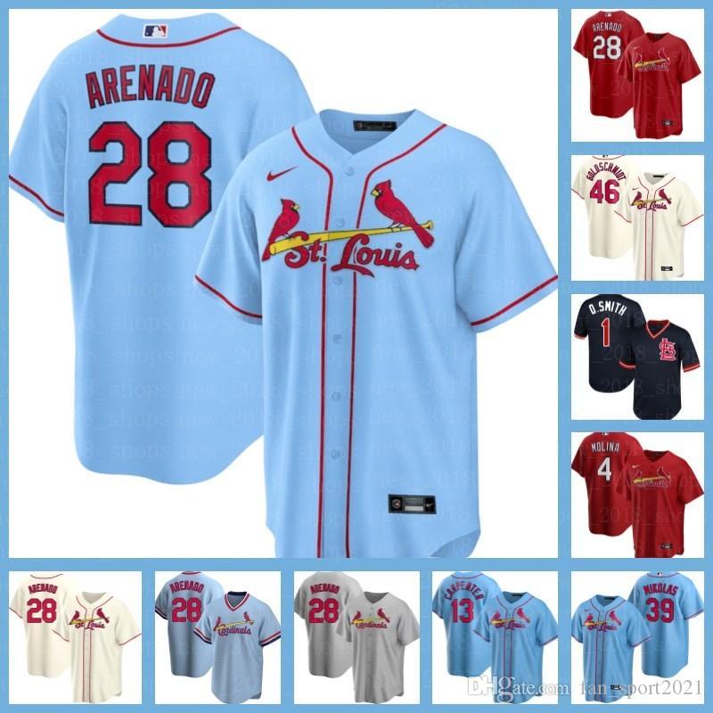 

St. Louis Cardinals Jerseys 28 Nolan Arenado 46 Paul Goldschmidt 4 Yadier Molina 11 Paul DeJong Baseball 1 Ozzie Smith 25 Dexter Fowler, Blue;black
