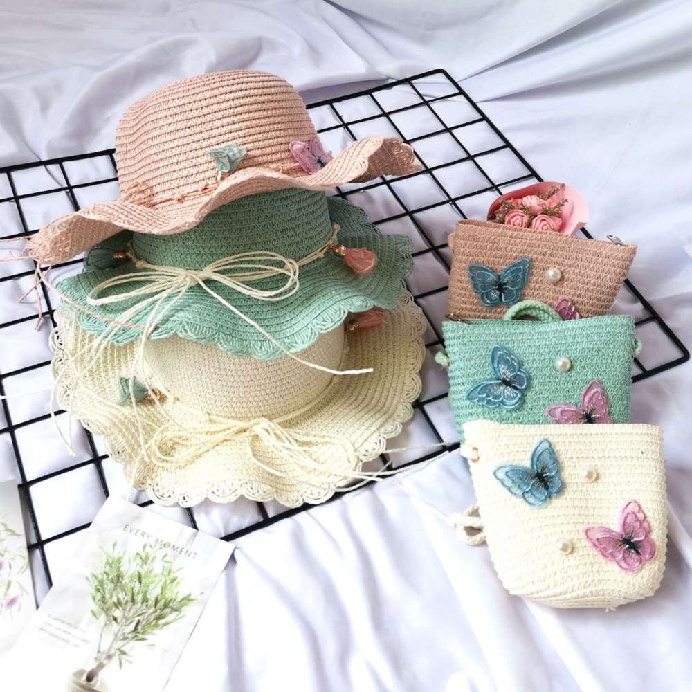 

Children's sun hat girl lovely butterfly princess summer straw, Yellow