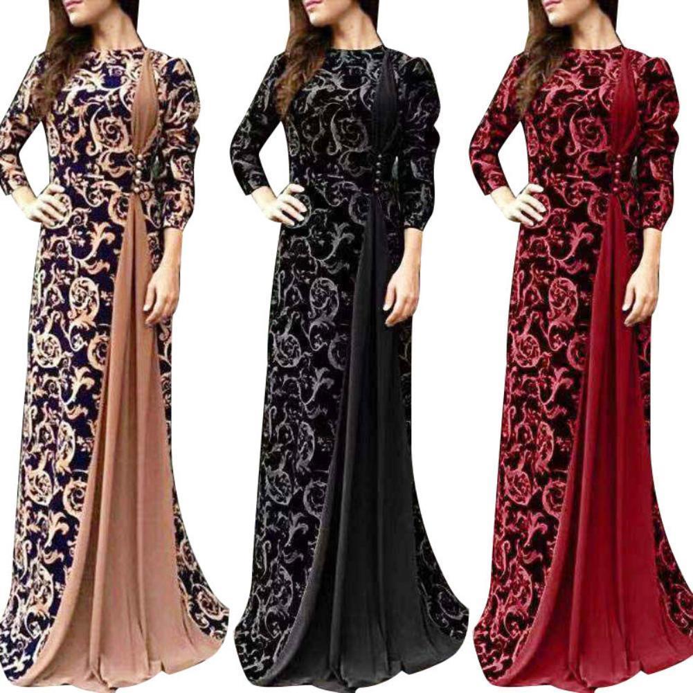 

vintage women dresses female autumn dress plus size evening party medieval flower letter floral printing 3 4 sleeve maxi gown, Black;gray