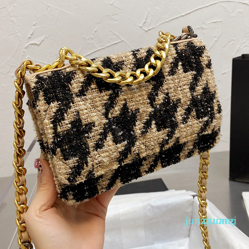 

2021 Designer- Women Tweed Crossbody Shoulder Bag Summer Vintage Fashion Handbags Woolen Houndstooth Handbag With 6565 Purse, White