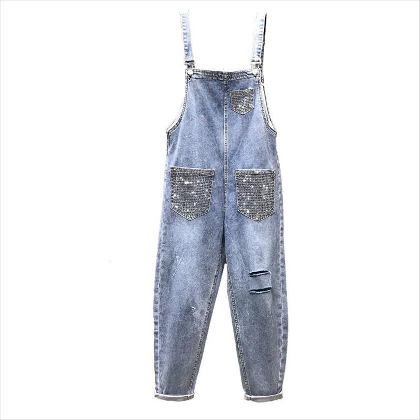 

py1044 spring summer autumn womens jean fashion casual denim pants ol ripped jeans rompers, Blue