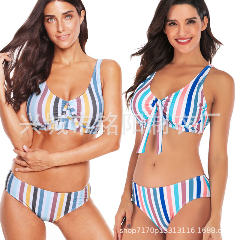 

women's 2021 bikini rainbow vertical bar fashion split swimsuit, White;black
