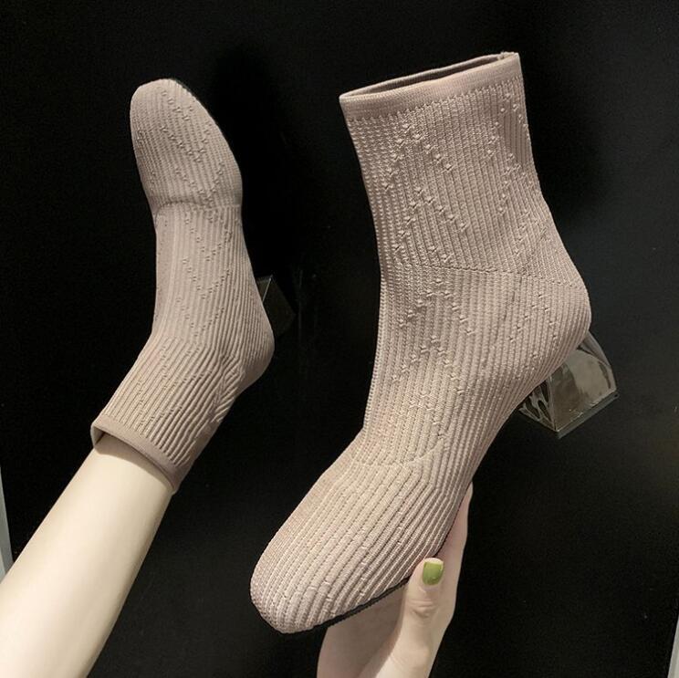 

Boots Socks Women Shoes Woman Fashion Ankle 2021 Autumn Thin Elastic Wool Knitted X306, Beige