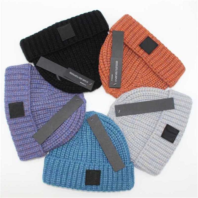 

Stone Folded Thick Thread Knitted Hat Literature and Art Without Eaves Wool Men's Women's Cold Warm Ski 211122, Orange