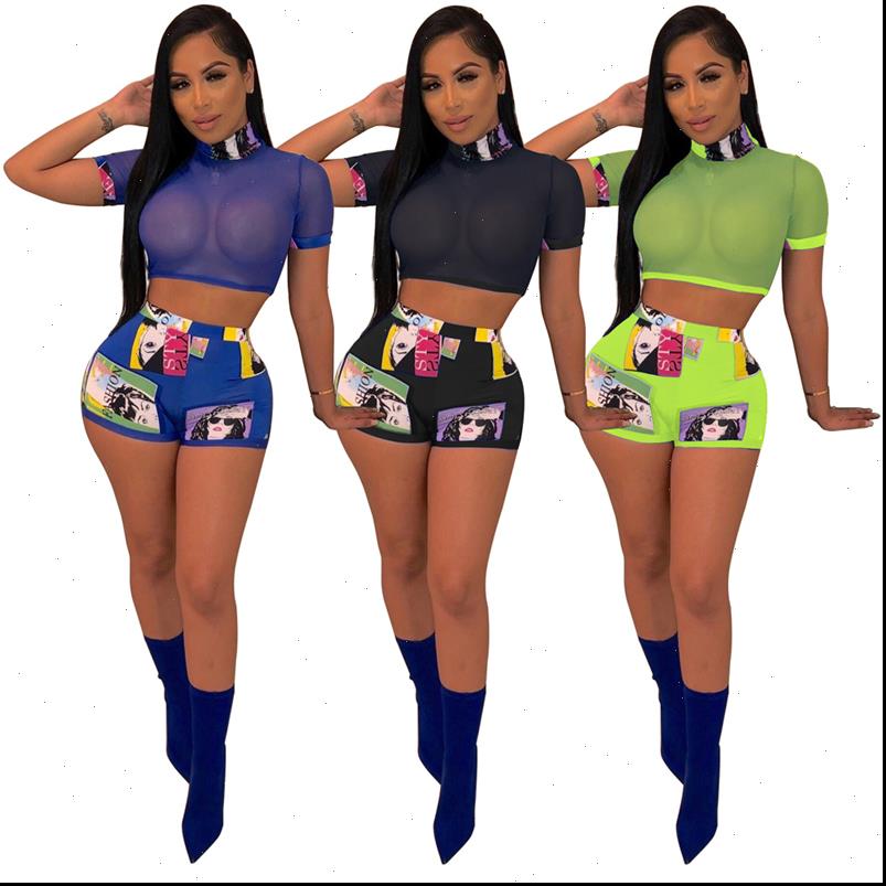 

Womens Tracksuits Summer Women Sets Cropped Tops Shorts Set 2 Pieces Tracksuit Sexy Mesh t shirts, Gray