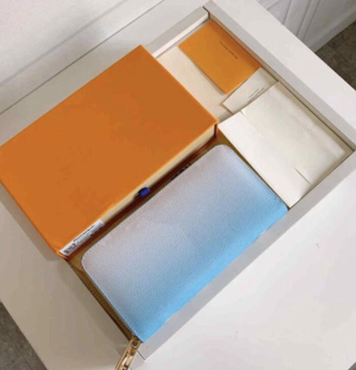 

High Quality Gradient Wallets Printed Flowers Luxury Wallet Men Women Classic PU Leather Letters Zipper Storage Key Long Coin Purse Card Holder New Style, Pink with box