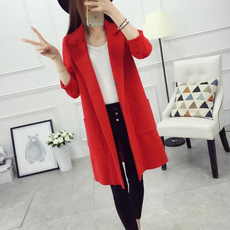

Women's Sweaters Autumn Long Red Sweater Cardigan Casual Sleeve Pocket Lapel Poncho Loose Coat Ladies Outwear Knitted, Black