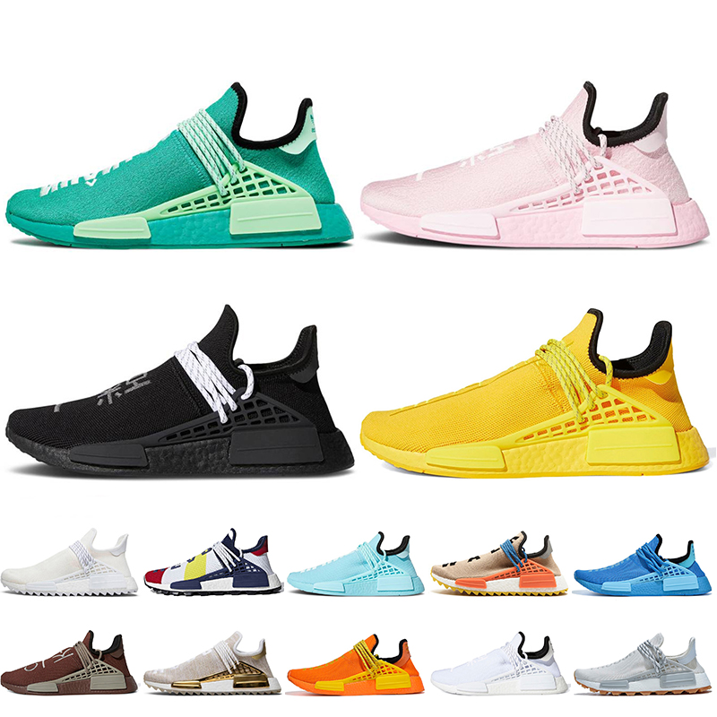 

2021 Pharrell Williams Women Mens Running Shoes Top Quality NMD Human Race Pink Orange Green Blue Black White Nerd Hu Trail Trainers Sneakers