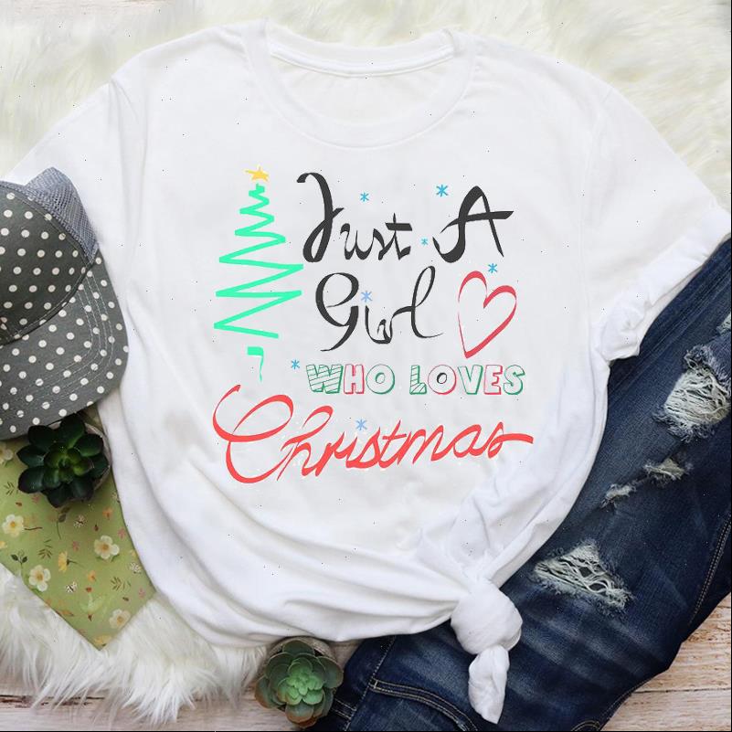 

Womens T Shirt Women Clothing Girl Love Letters Cute Winter Holiday Merry Christmas Print Tops Lady Graphic Tees Clothes, White