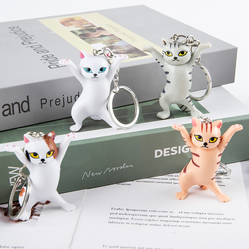 

5 Colors Dancing Cat Keychain Cartoon Attractive Kitten Ornament Keyring Women Bag Pendant Funny Design Kids Girls Birthday Gift
