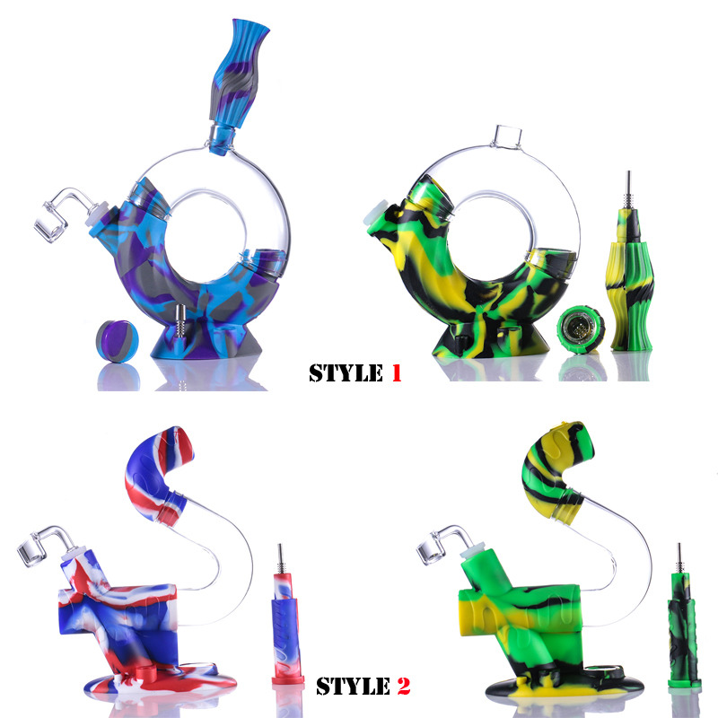 

Silicone bong Glass water pipe detachable S shape Hookah colorful bongs silicon pipes