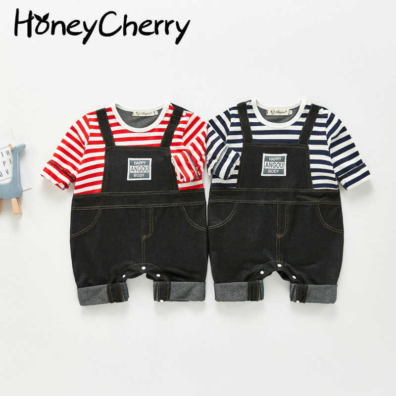 

spring boy baby romper casual denim romper overalls baby boy clothes baby romper 210701, Black