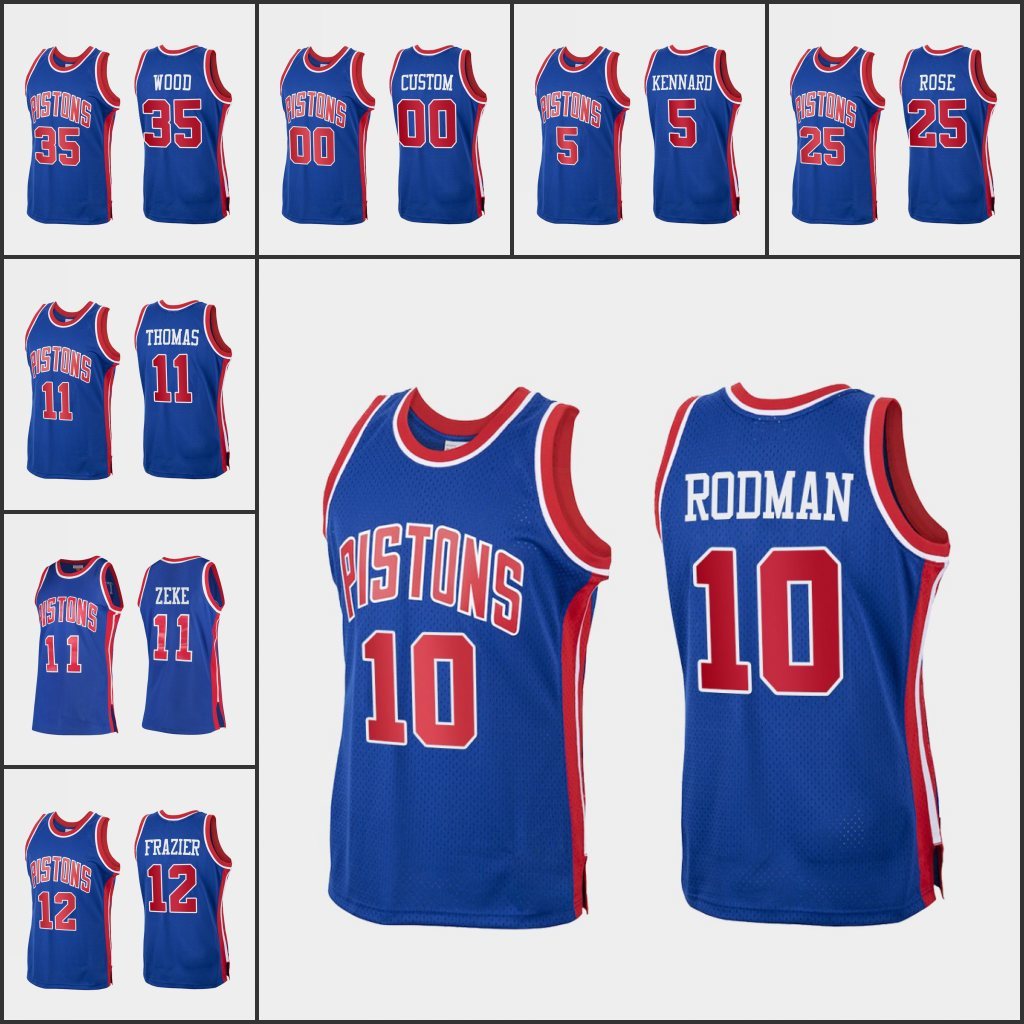 

Detroit's Pistons's Men Derrick Rose Luke Kennard Dennis Rodman Isiah Thomas Tim Frazier Custom Royal Hardwood's Classics Jersey, Black;red