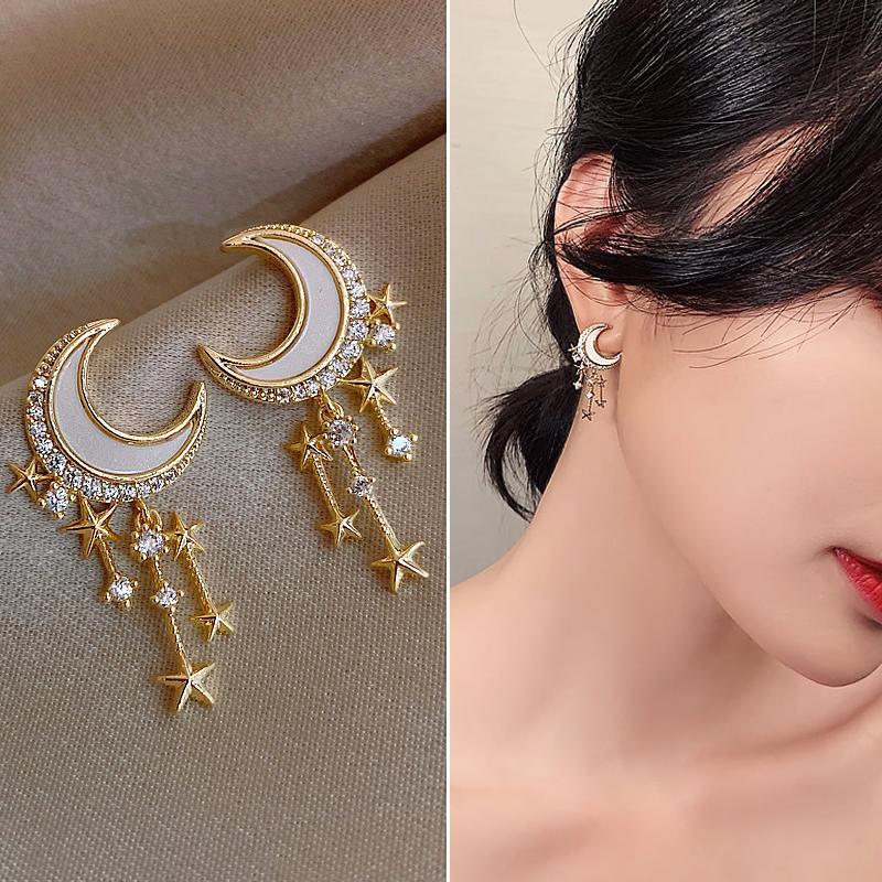 

Women Moon Star Dangle Earrings Crystal Metal Gold Color Korean Fashion Stud Christmas Gifts Girl Jewelry & Chandelier