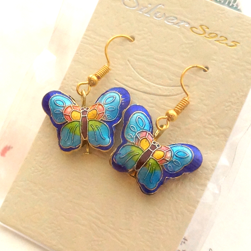 

Fashion Cute Women Enamel Butterfly Charm Earrings Colorful Copper Eardrop Chinese Cloisonne Accessories Ear Dangle Jewellery