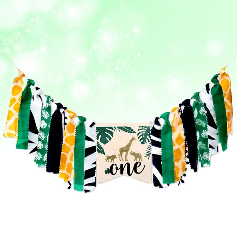 

Jungle Animal Themed Dining Chair Pull Flag Colorful Baby First Birthday Party Banner Shower Garland Bunting Venue Covers