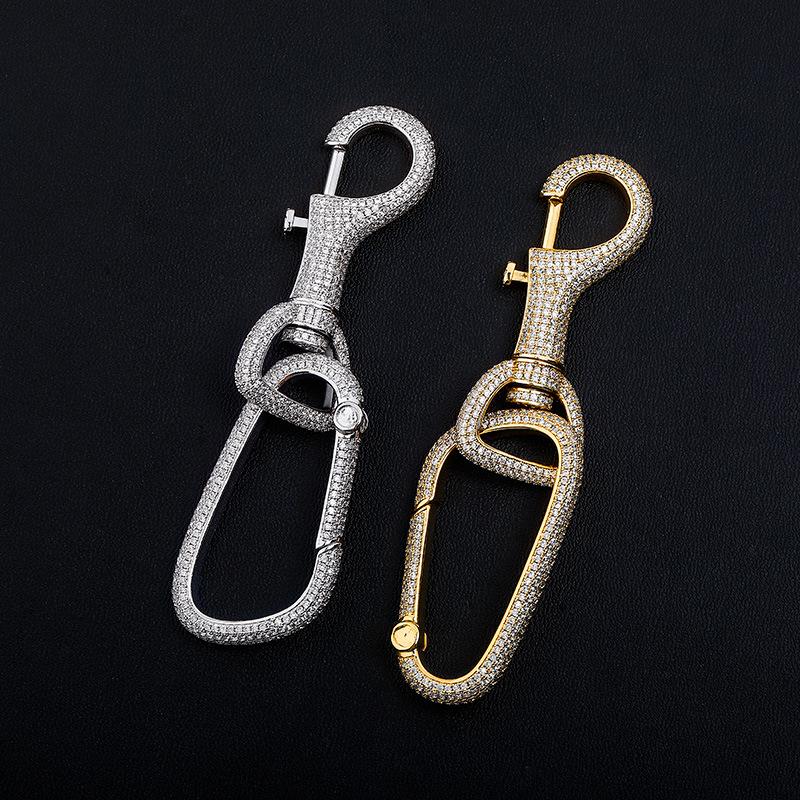 

Keychains Hip Hop Luxurious Keychain For Men Prong Setting CZ Stone Bling Iced Out Big Boys Rapper Jewelry, Silver