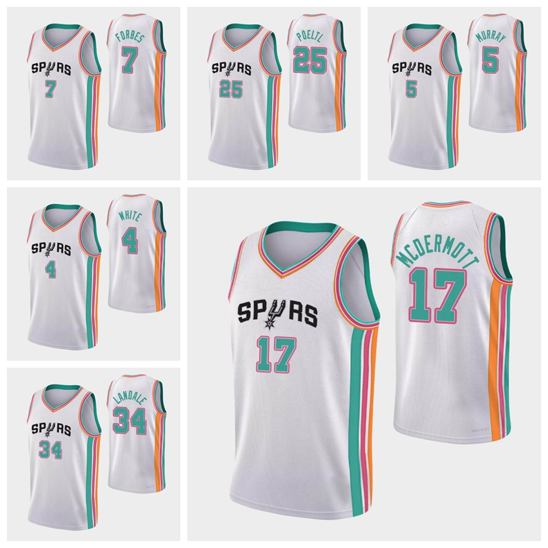 

San AntonioSpursMen Dejounte Murray Jock Landale Derrick White Bryn Forbes Thaddeus Young Jakob Poeltl 75th City 2021 Ba, Black