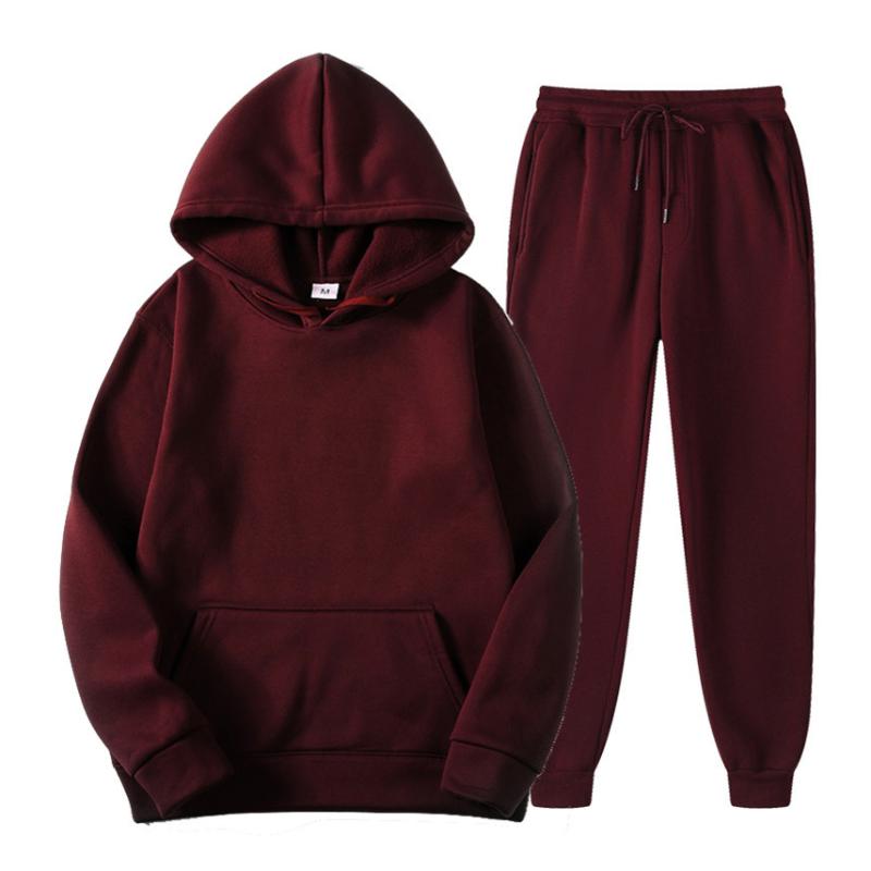 

Men's Tracksuits Tracksuit Men Fashion Hoodies Suits Solid Sets Sweatshirts+Sweatpants Spring Autumn Fleece Hooded Pullover 2 Pieces Set, Gray