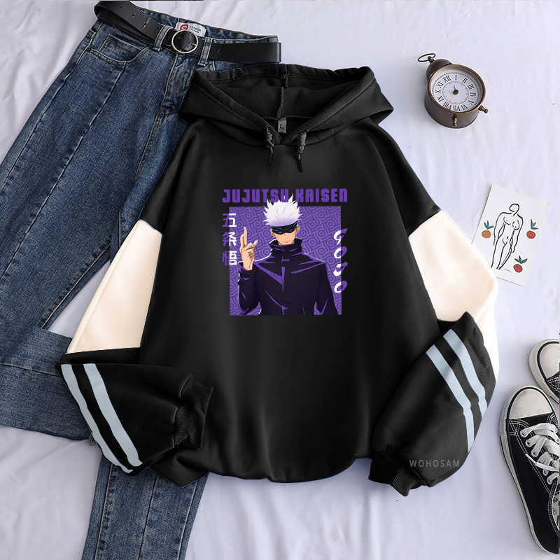 

Anime Jujutsu Kaisen Gojo Satoru Hoodie Sweatshirts Men Women Cartoon Pullover Harajuku Korean Fashion Plus Size Patchwork Hoody Y0804, Blue
