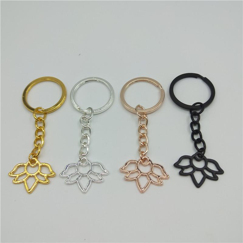 

Keychains Fashion Lotus Keychain Women Men Buddhist Elements Flower Key Chain Keyrings Jewelry Gift