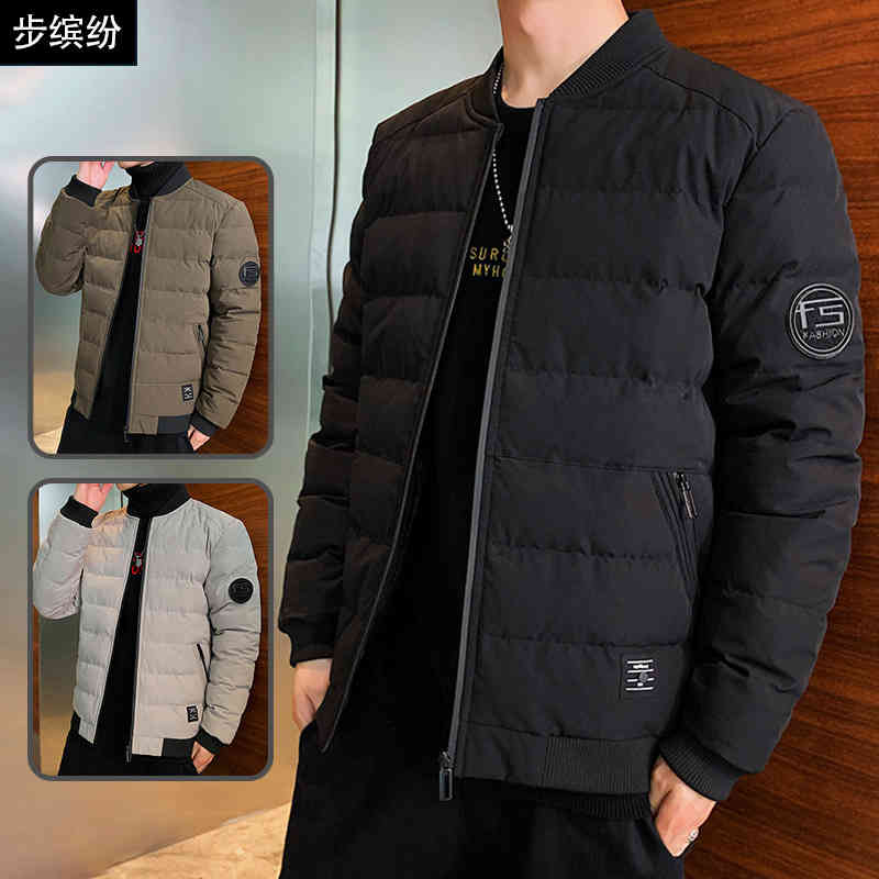 

men's new autumn and winter casual down cotton padded cloth small fashion men's et baseball, Black