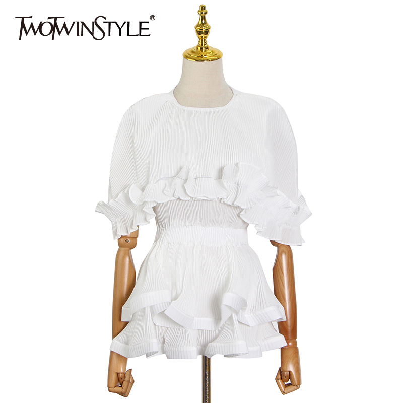 

Casual White Patchwork Ruffle Shirts For Women O Neck Short Sleeve Tunic Blouses Female Summer Fashion Clothes 210524, Blue