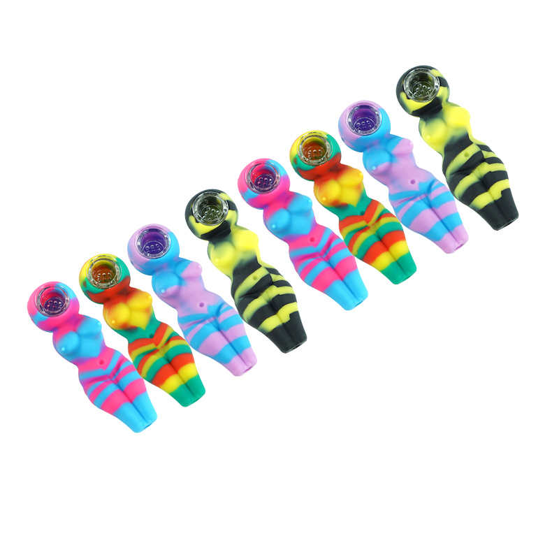 

Sample Sexy Woman Smoking Pipe Silicone Dab Rig Glass Bong Recycler Water Pipes Oil Rigs MOQ 1 Piece