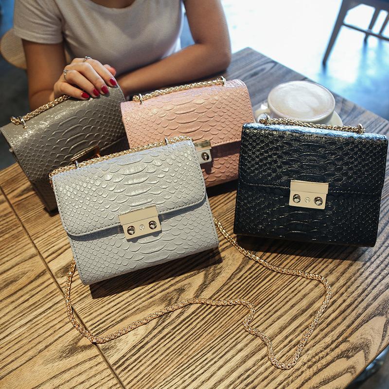 

Luxury Women 's Bag Crocodile Pattern Chain Shoulder Messenger Pu Handbag Bags, Black