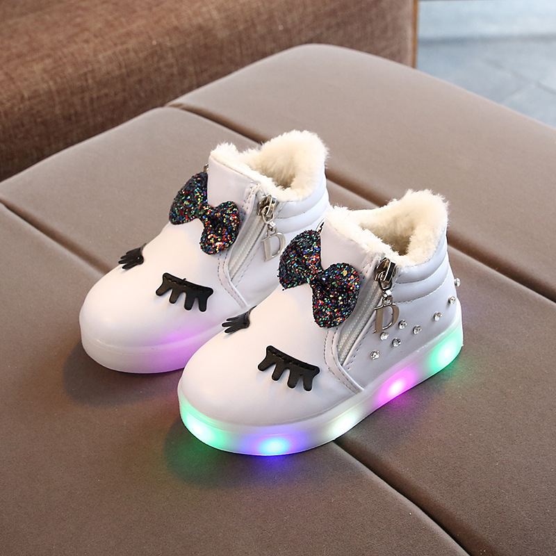 

Size 21-30 Children Led Light Up Anti-slippery Warm Cotton Shoes Luminous Sneakers for Baby Girls Sneakers with Luminous Sole, Black