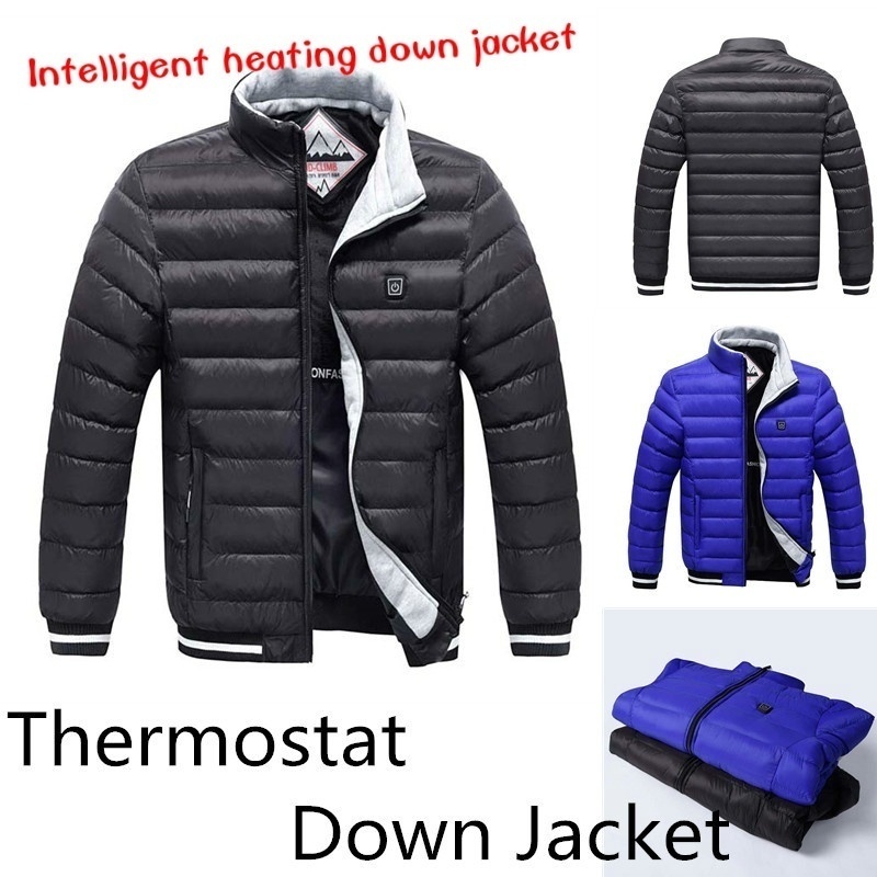 

S-5XL New Winter Men's USB Heating Parkas fashion stand-up collar Thicken Coats Large Size Snow Jacket, Blue